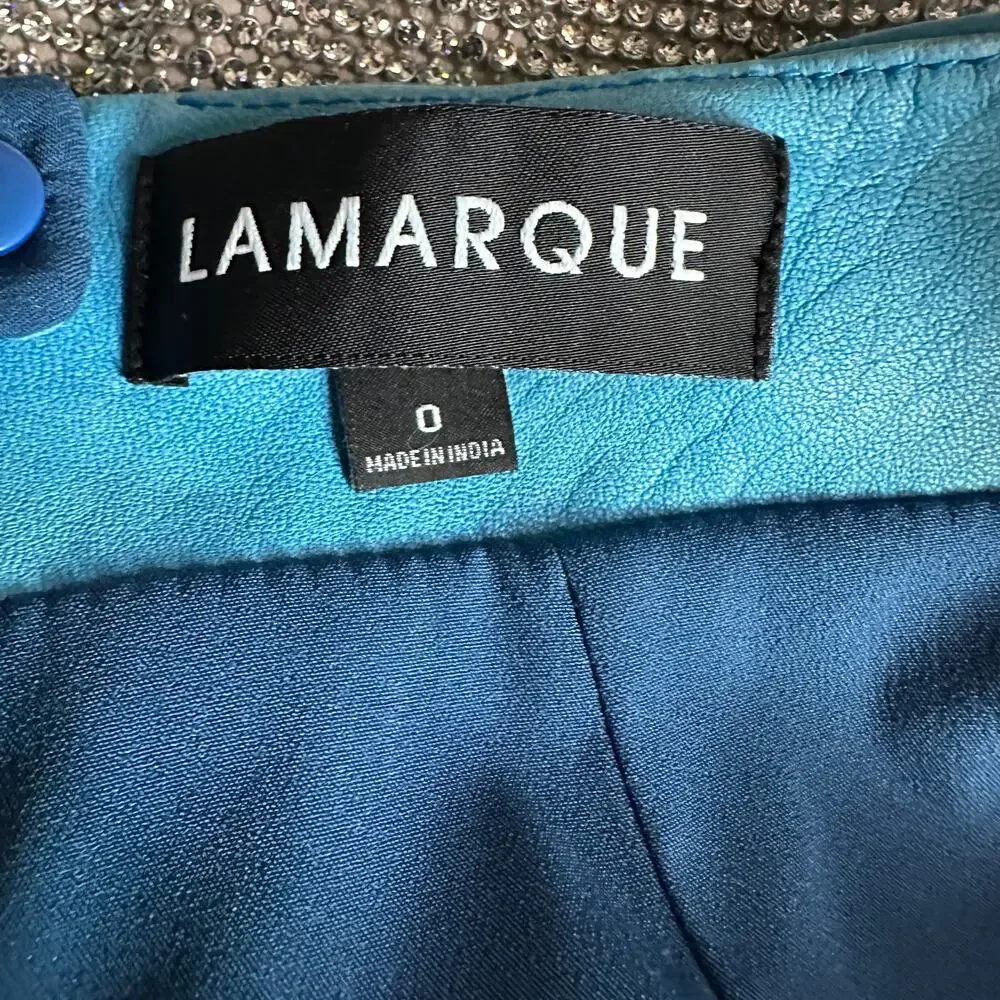 Lamarque Blue Real Leather Micro Mini Skirt Size 0 Ruched Concert Designer $375 - Picture 6 of 8